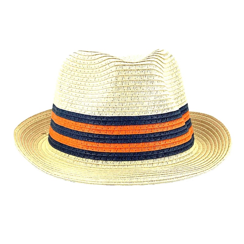 Orange and Navy Band Straw Fedora for Small Heads – Sunny Dayz Natural Small (54 cm)