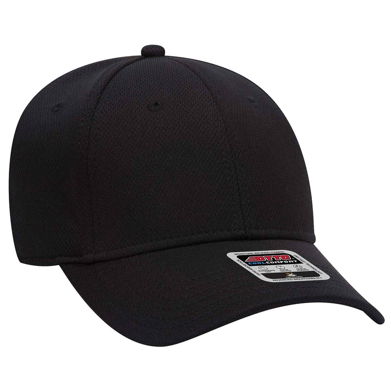 Otto 6 Panel Low Profile Baseball Cap, Performance Hat, Cool Comfort Polyester Cool Mesh – 19-1122 Black