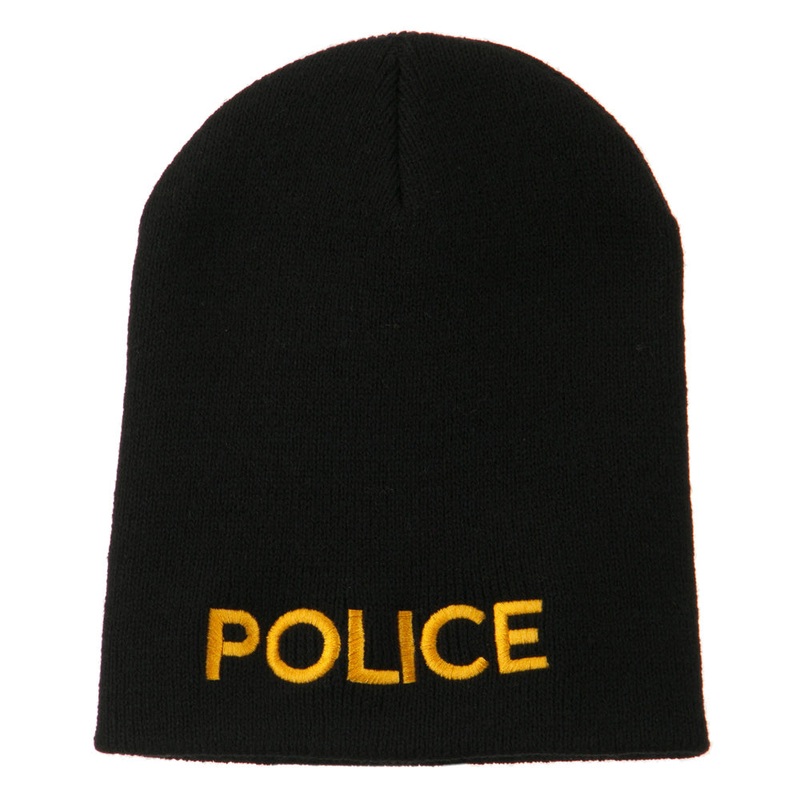 Police Embroidered Short Beanie Black One Size
