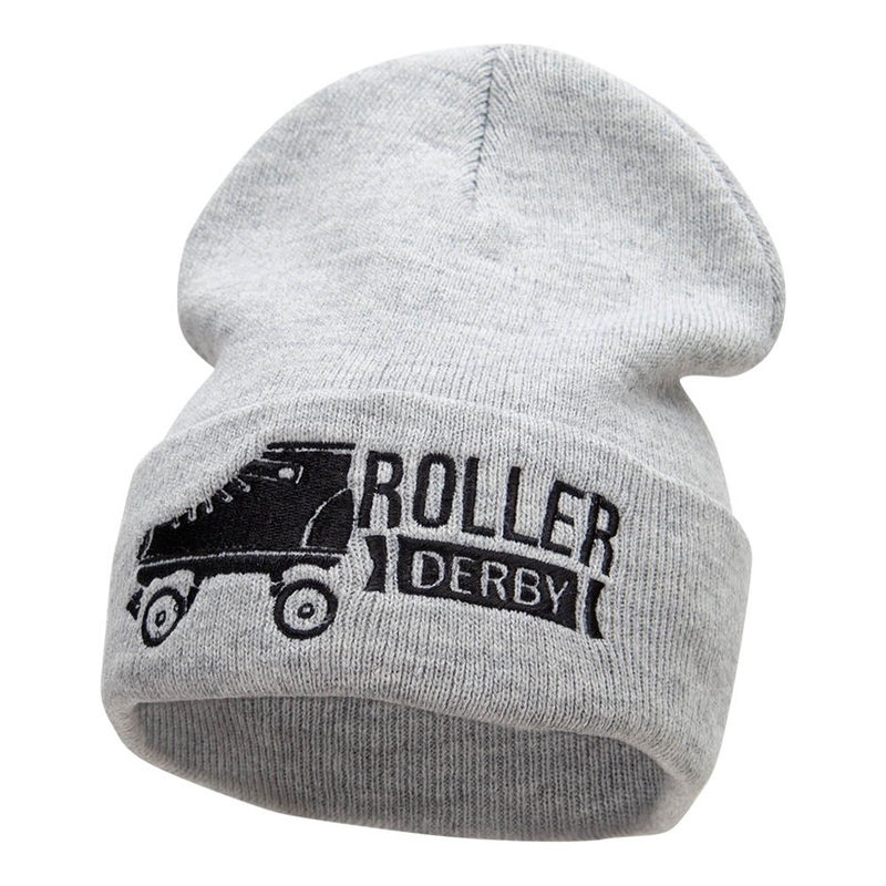 Roller Derby Roller Skate Embroidered Long Beanie Heather Grey One Size