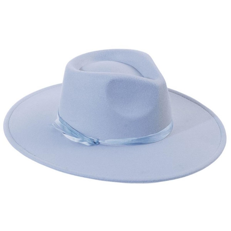 Silk Trim Vegan Wool Felt Fedora Hat – Made to Order DUSTY BLUE ONE SIZE FITS MOST