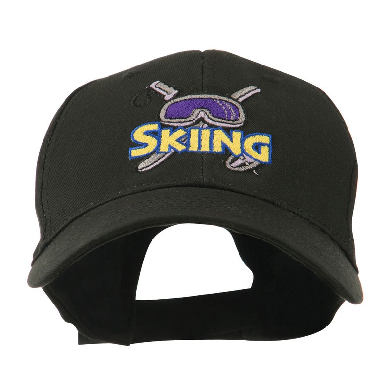 Skiing Logo with Pole and Goggle Embroidered Cap Black One Size