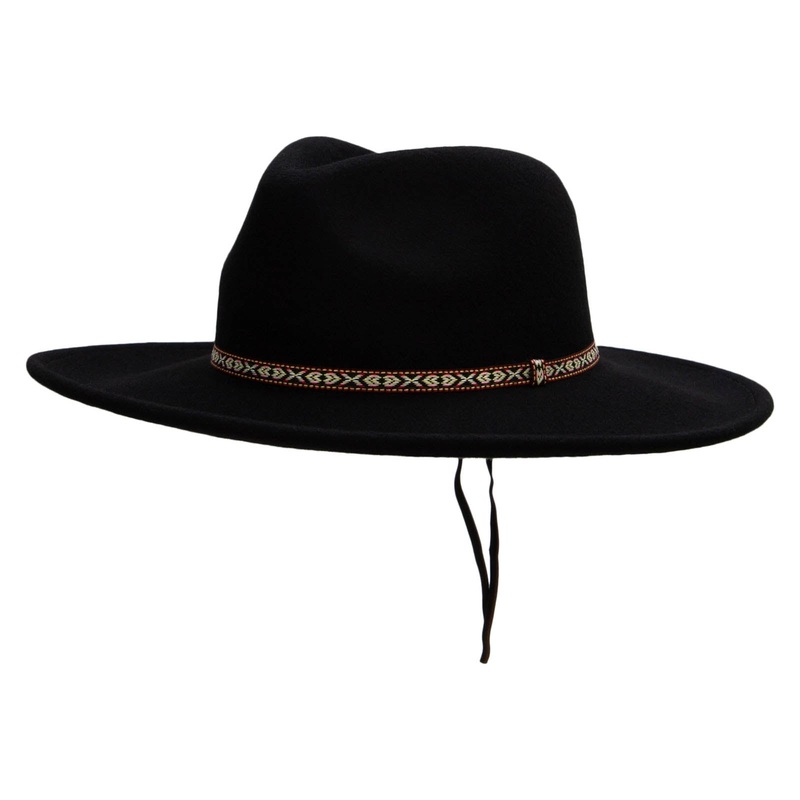 Unisex Leather Band Pinched Crown Large Brim Wool Fedora Hat Black M