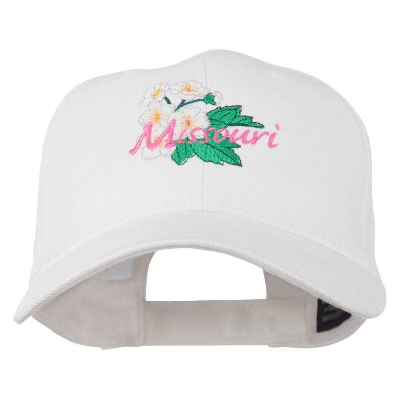 US State Missouri Hawthorn Flower Embroidered Cap White One Size