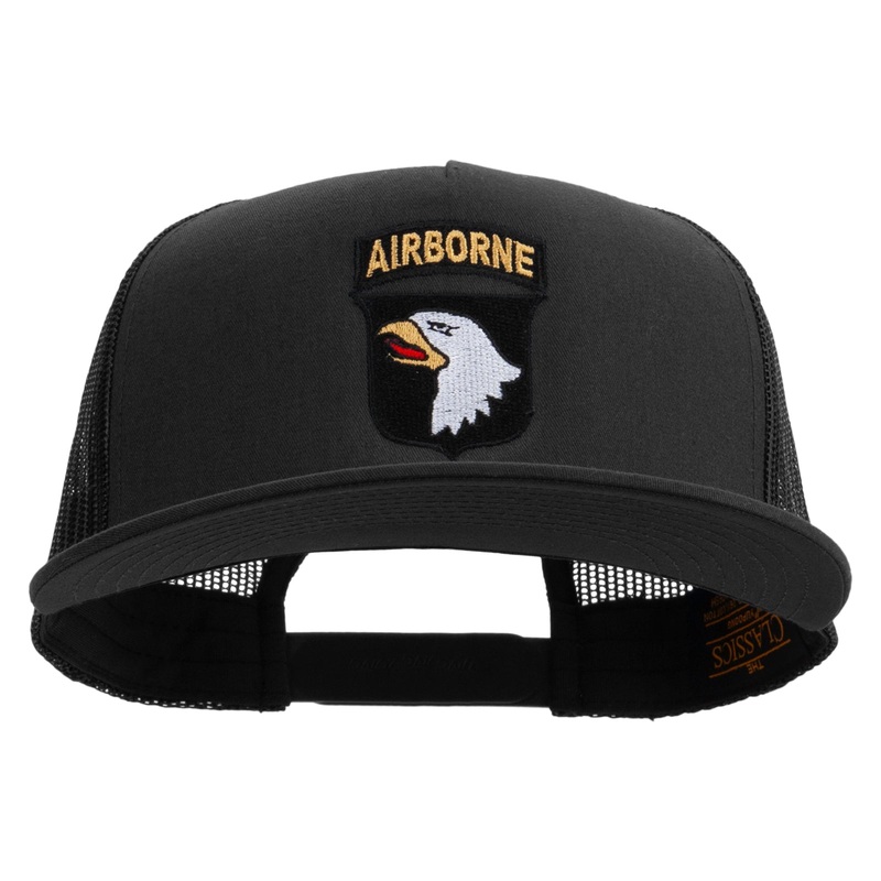 101st Airborne Division Embroidered 5 Panel Mesh Trucker Snapback Cap Black One Size