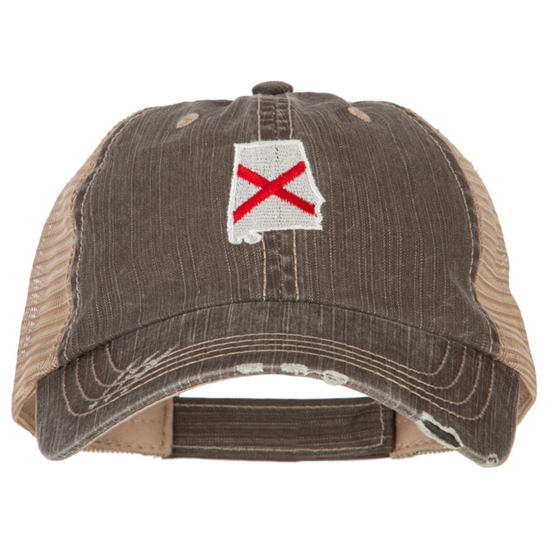 Alabama State Flag Map Embroidered Low Profile Cotton Mesh Cap Brown Khaki One Size