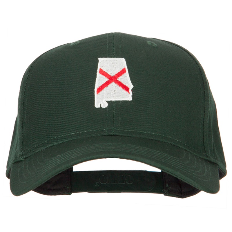 Alabama State Flag Map Embroidered Solid Cotton Pro Cap Dk Green One Size