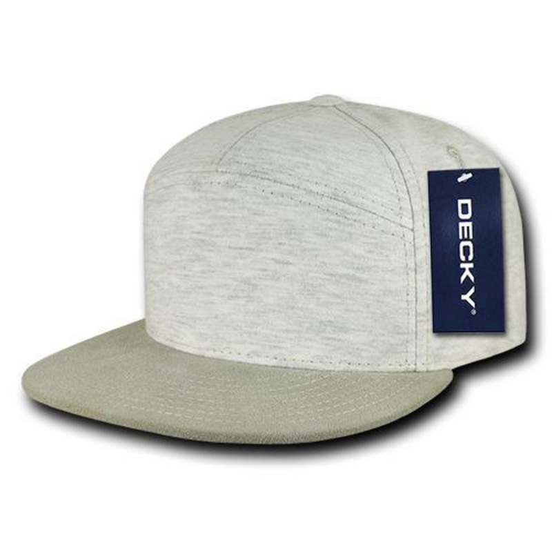 Decky 1140 7 Panel Heather Jersey Cap, Snapback Flat Bill Hat Cream