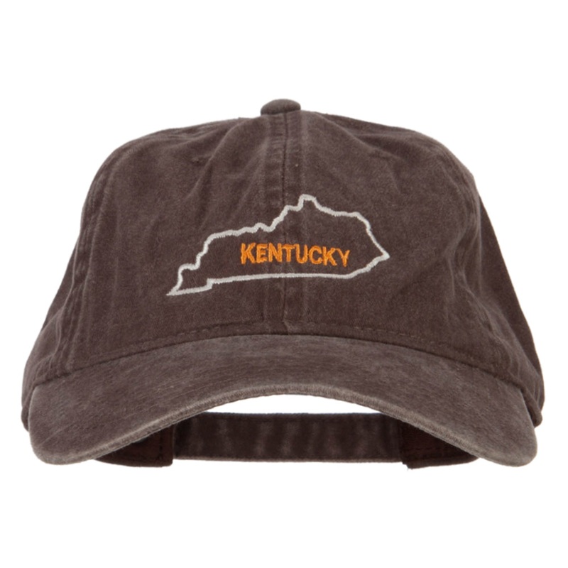 Kentucky with Map Outline Embroidered Washed Cotton Cap Brown One Size