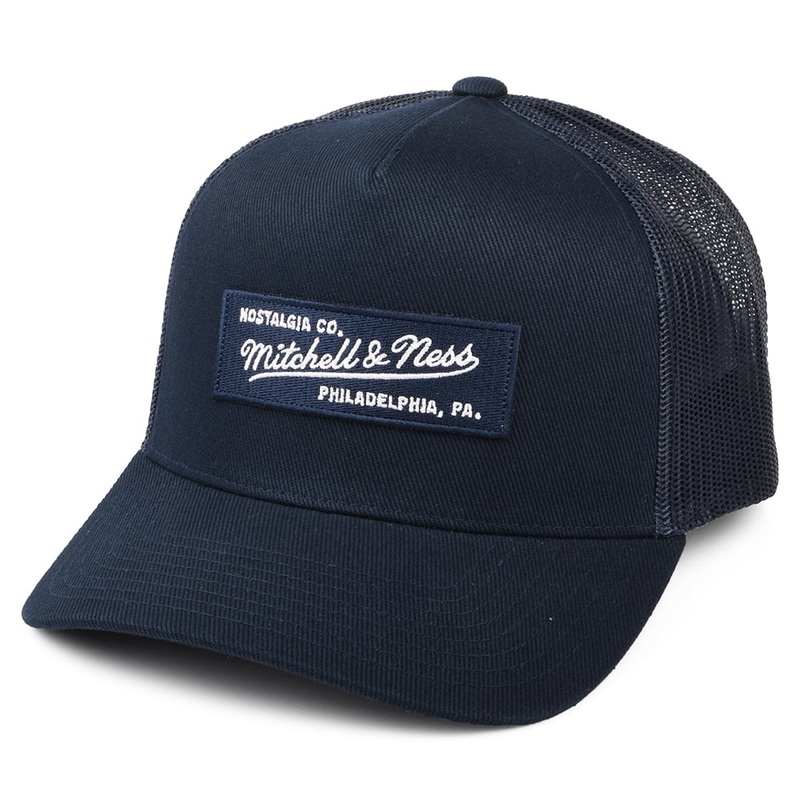 Mitchell & Ness Branded Box Logo Classic Trucker Cap – Navy Blue Adjustable