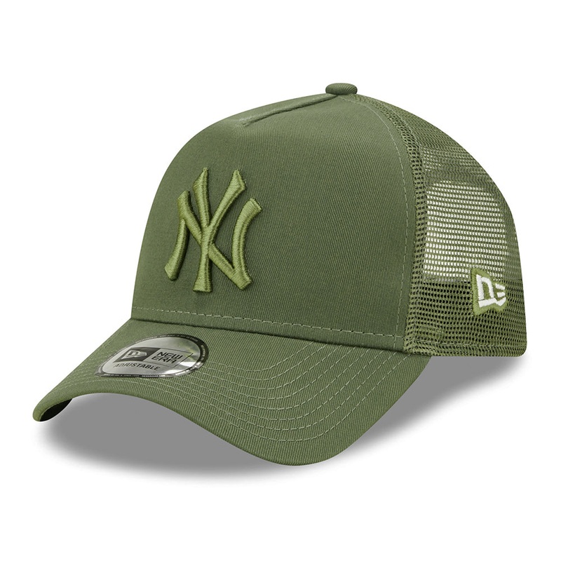New Era 9FORTY New York Yankees A-Frame Trucker Cap – MLB Tonal Mesh – Olive Adjustable