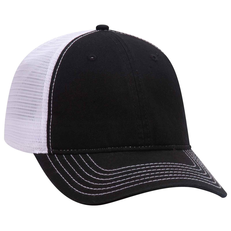 Otto 6 Panel Low Pro Trucker Hat, Garment Washed Cotton Mesh Back Dad Cap – 121-858 030316 – Blk/Blk/Wht