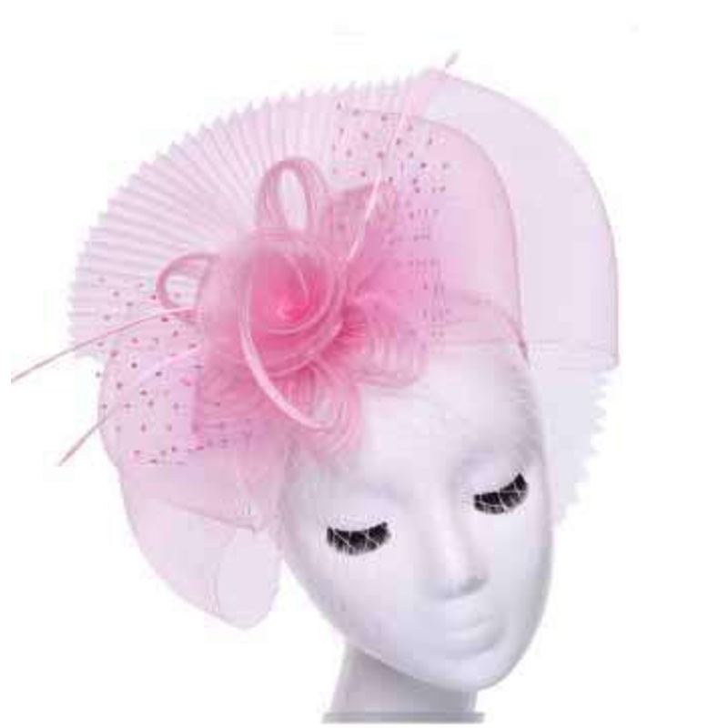 Pleated Mesh Fascinator Pink