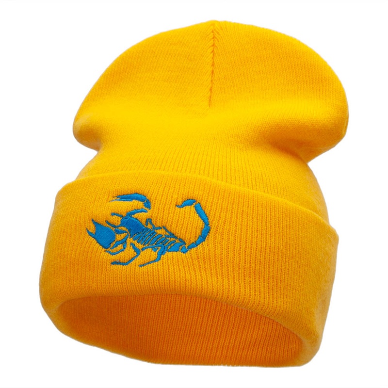 Scorpion Silhouette Embroidered 12 Inch Knitted Long Beanie Yellow One Size