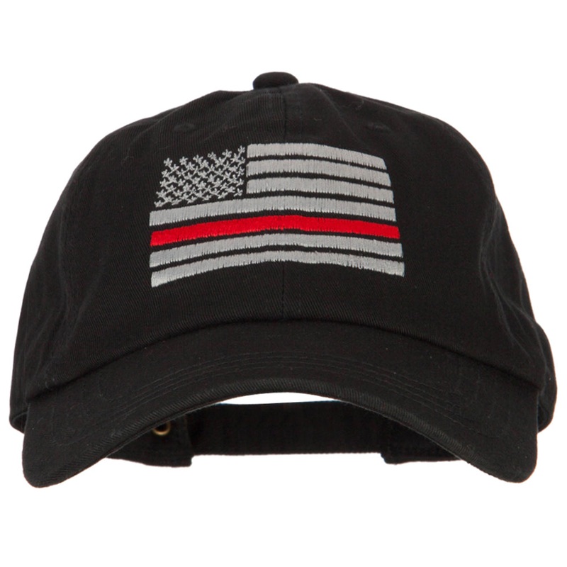 Thin Red Line American Flag Embroidered Unstructured Cotton Washed Cap Black One Size