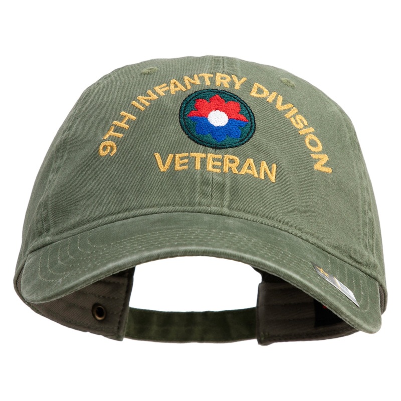 U.S. Army 9th Infantry Division Embroidered Washed Solid Pigment Dyed Cotton Twill Brass Buckle Cap Olive One Size
