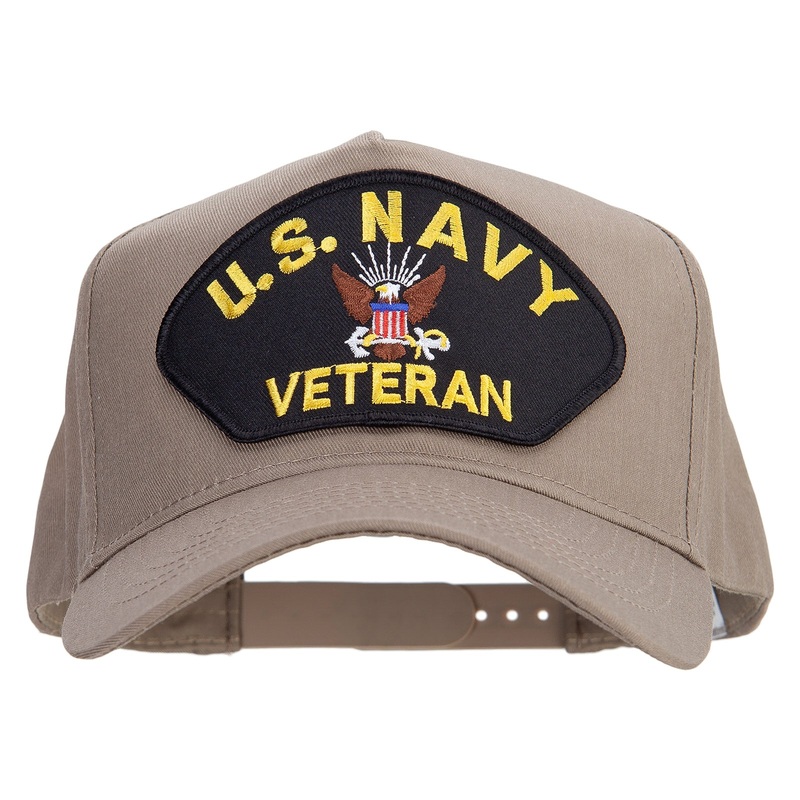 US Navy Veteran Patched Big Size Solid Cotton Twill 5 Panel High Profile Pro Style Snap Cap Khaki XL-3XL