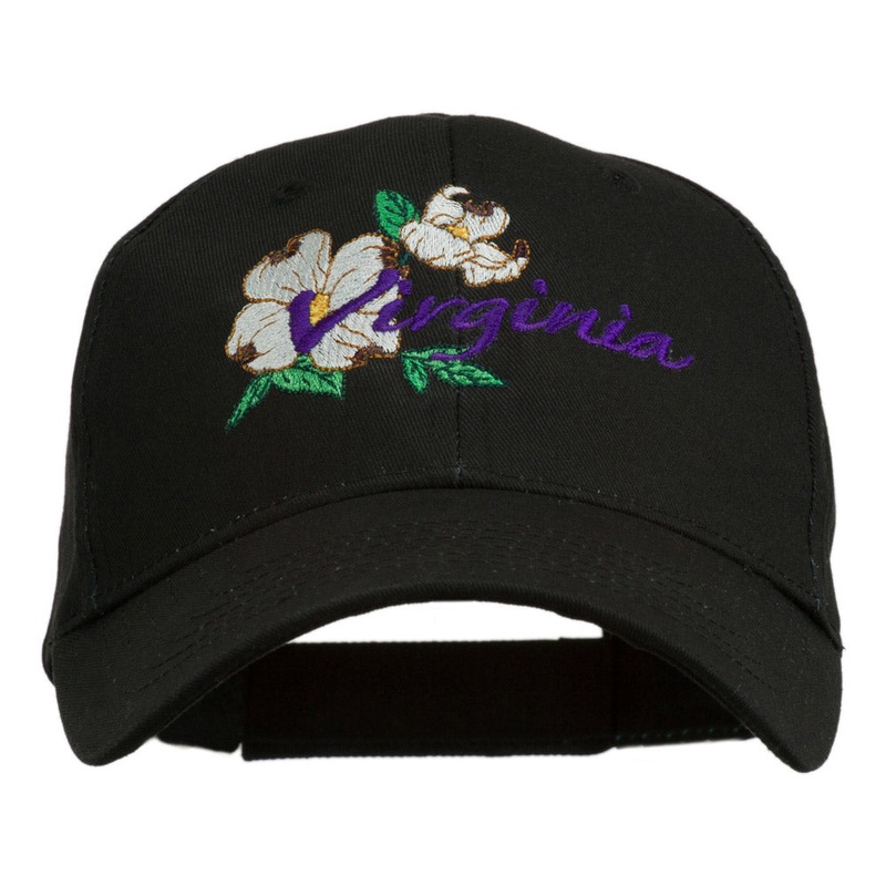 USA State Virginia Flowers Dogwood Embroidered Organic Cotton Cap Black One Size