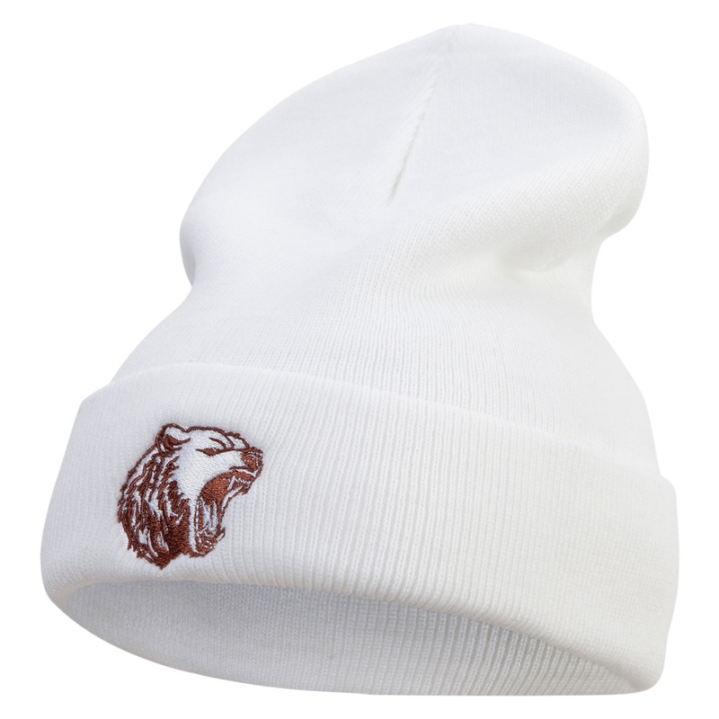 Angry Grizzly Embroidered 12 Inch Long Knitted Beanie White One Size