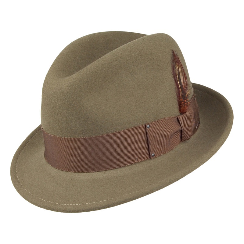 Bailey Hats Tino Crushable Water Repellent Wool Felt Trilby Hat – Light Olive S