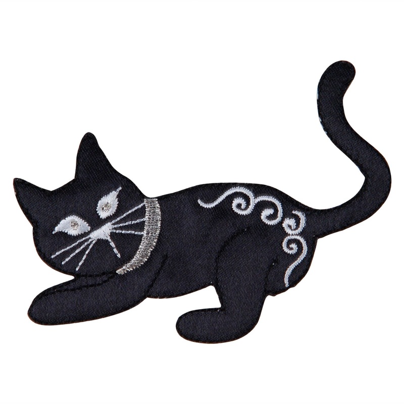 Black Satin Playful Kitten Iron on Patch Black White One Size