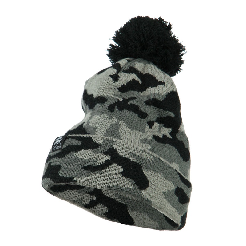 Camouflage All Over Pom Cuff Beanie Green One Size