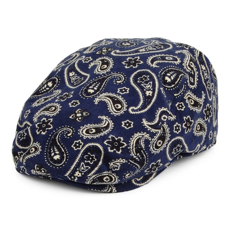 Carlos Santana Hats Fantasy Paisley Cotton Corduroy Flat Cap – Navy Multi M