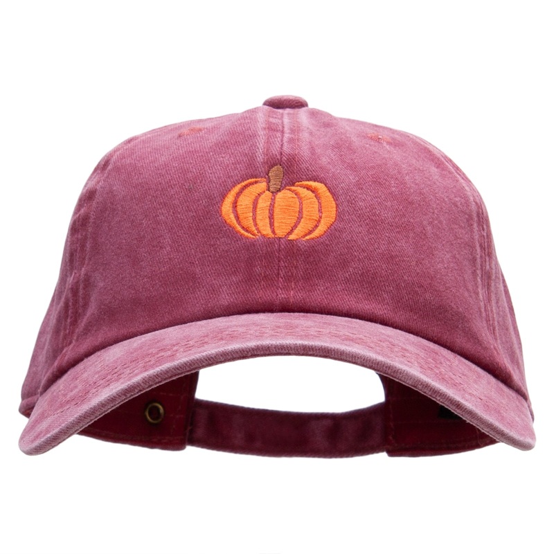 Fall Pumpkin Embroidered Unstructured Cotton Cap Wine One Size