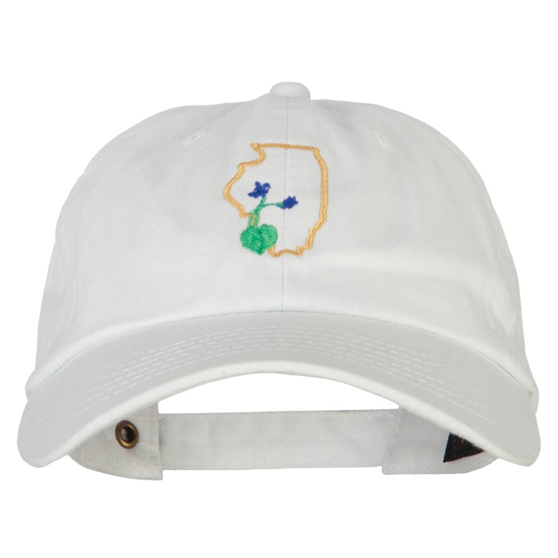 Illinois Violet with Map Embroidered Unstructured Washed Cap White One Size