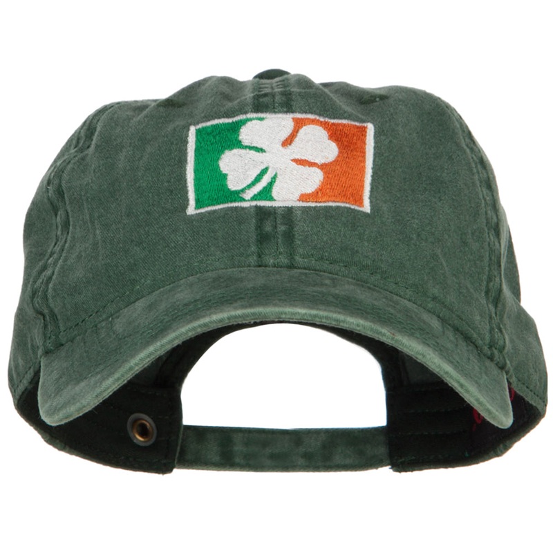 Ireland Flag with Shamrock Embroidered Washed Cap Dk Green One Size