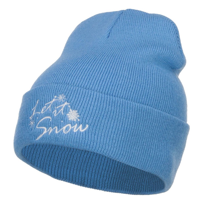 Let it Snow Embroidered Long Beanie Sky Blue One Size