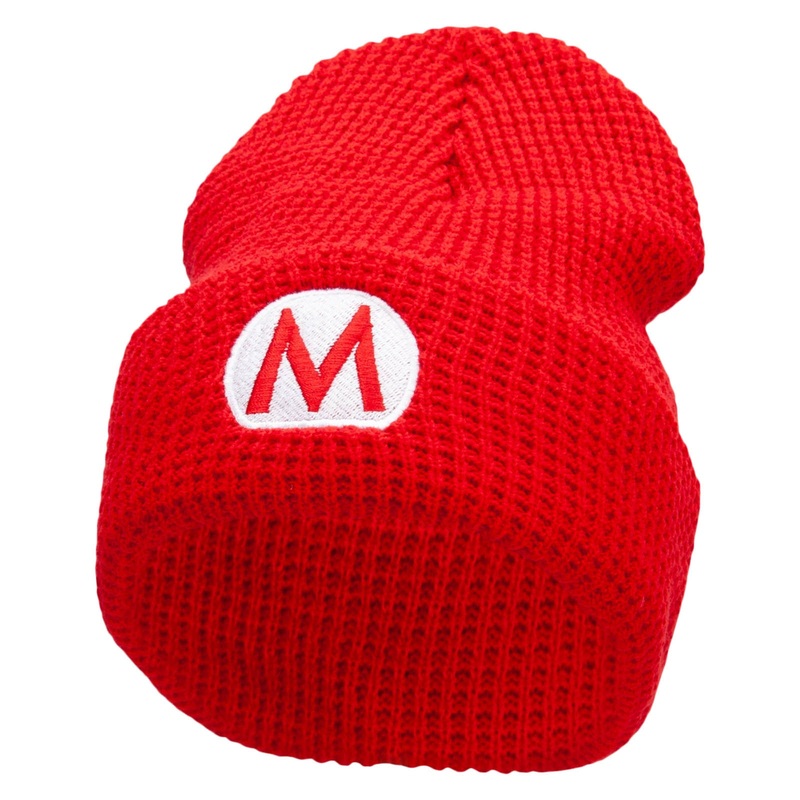 Mario Luigi Big Size Stretch Waffle Stitch Cuff Long Beanie Made in USA Red XL-3XL