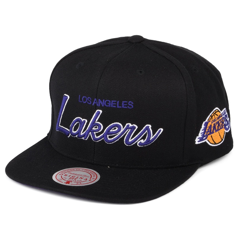 Mitchell & Ness L.A. Lakers Snapback Cap – NBA Foundation Script – Black Adjustable