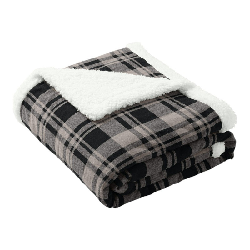 Port Authority BP43 Flannel Sherpa Blanket Black Uneven Plaid