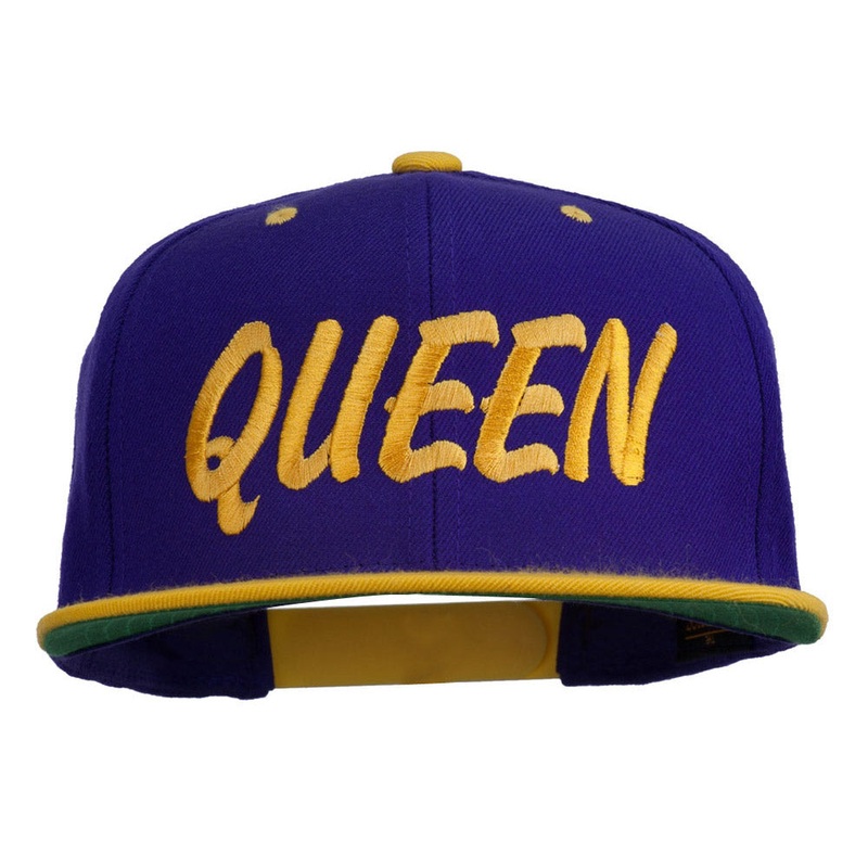 Queen Embroidered Two Tone Snapback Cap Purple Gold One Size
