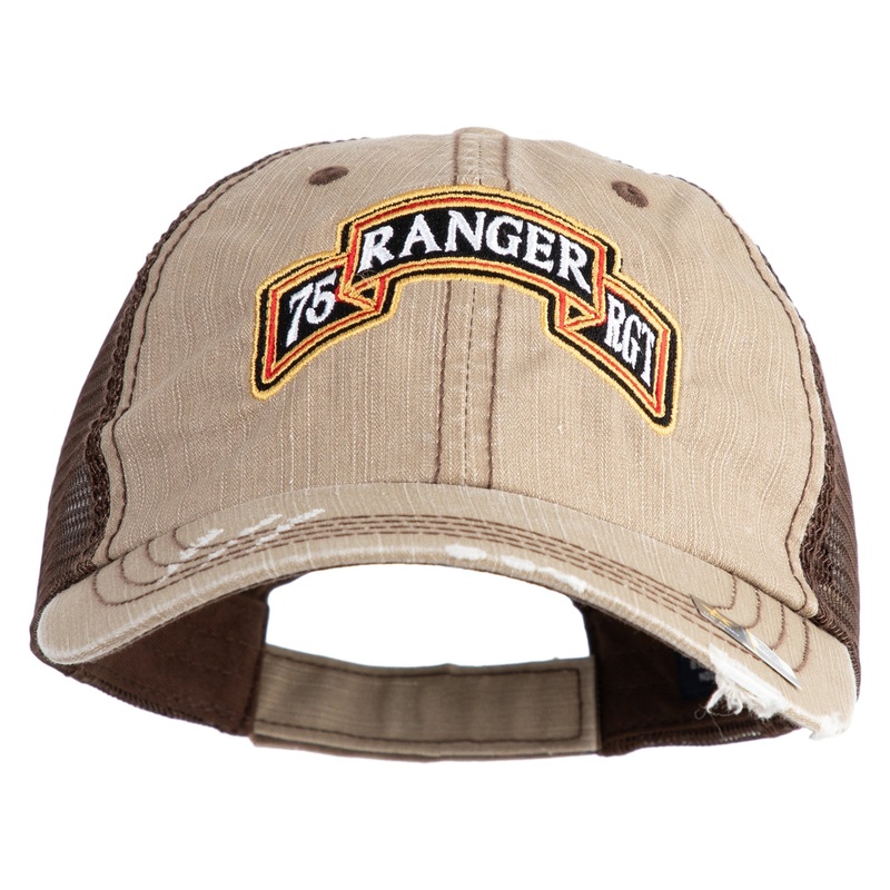U.S. Army 75th Ranger Regiment Embroidered Low Profile Special Cotton Mesh Cap Khaki Brown One Size