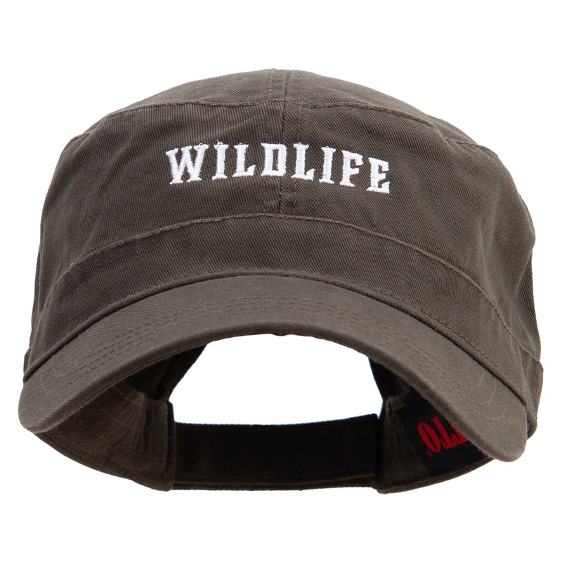 Wildlife Embroidered Garment Washed Adjustable Army Cap Dk Olive Green One Size