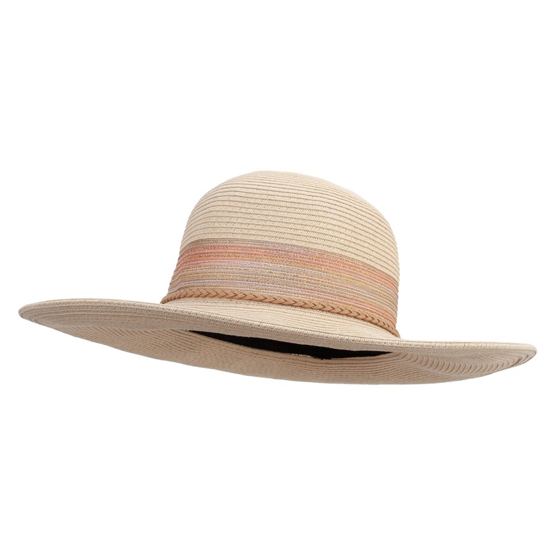 Women’s Paper Braid Colorful Poly Wide Band Hat Tan One Size