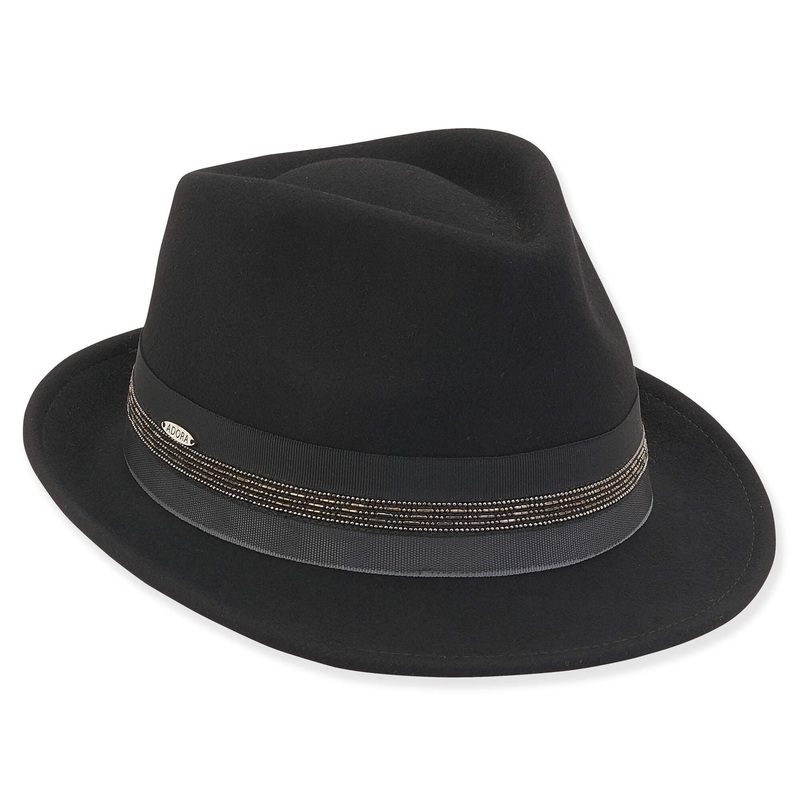 Wool Felt Fedora Hat with Beaded Ribbon Band – Adora Hats Black Medium (57 cm)