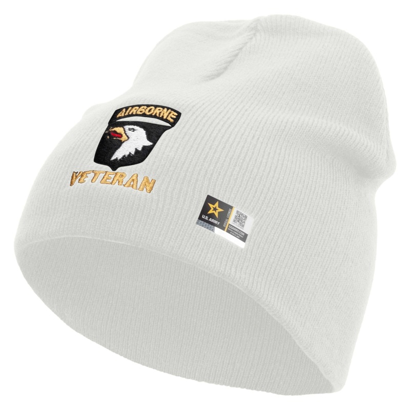 101st Airborne Veteran Embroidered 8 Inch Knitted Short Beanie White One Size