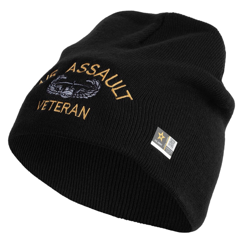 Air Assault Veteran Embroidered 8 Inch Knitted Short Beanie Black One Size