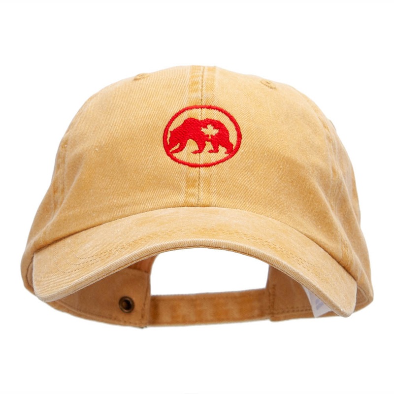 Bear Canada Leaf Embroidered Pigment Dyed Wash Caps Mango One Size