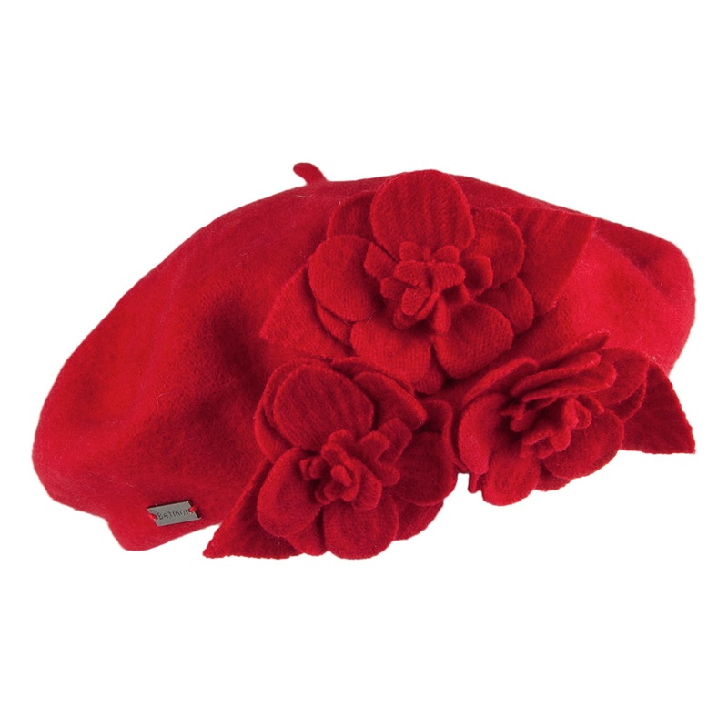 Betmar Hats Flower Beret – Red 1-Size