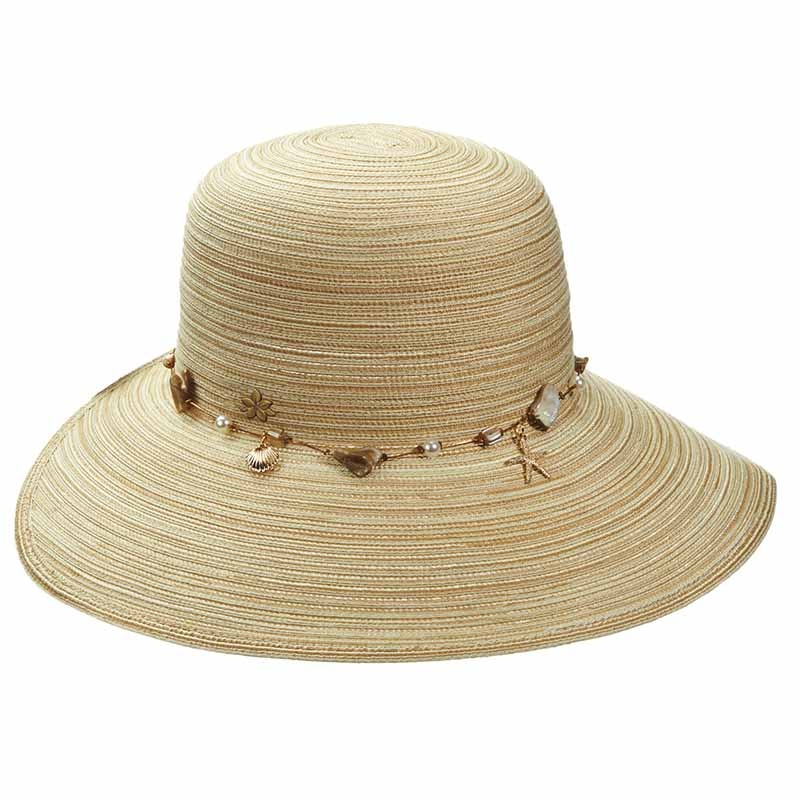 Cappelli Polybraid Facesaver Hat with Sea Shells and Pearl Band Tan