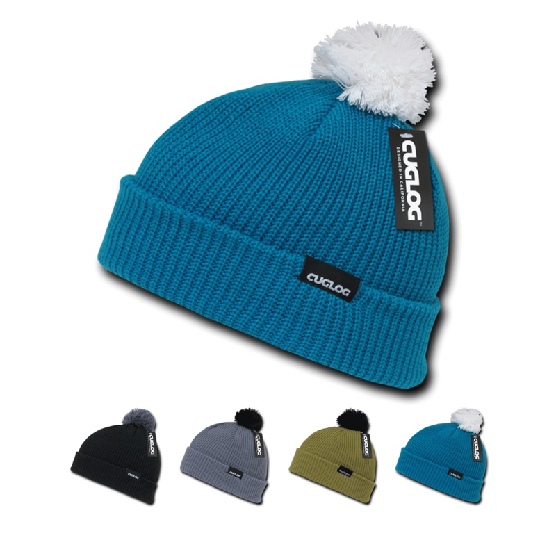 Everest Beanie, Knit Cap, Cuffed Beanie with Pom – Cuglog K002 Black/Grey