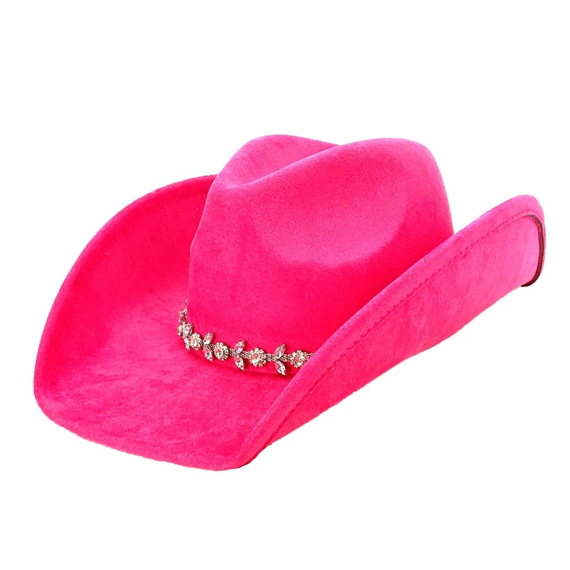 Faux Suede Western Hat with Floral Rhinestone Band – Boardwalk Style Hot Pink Medium (57.5 cm)