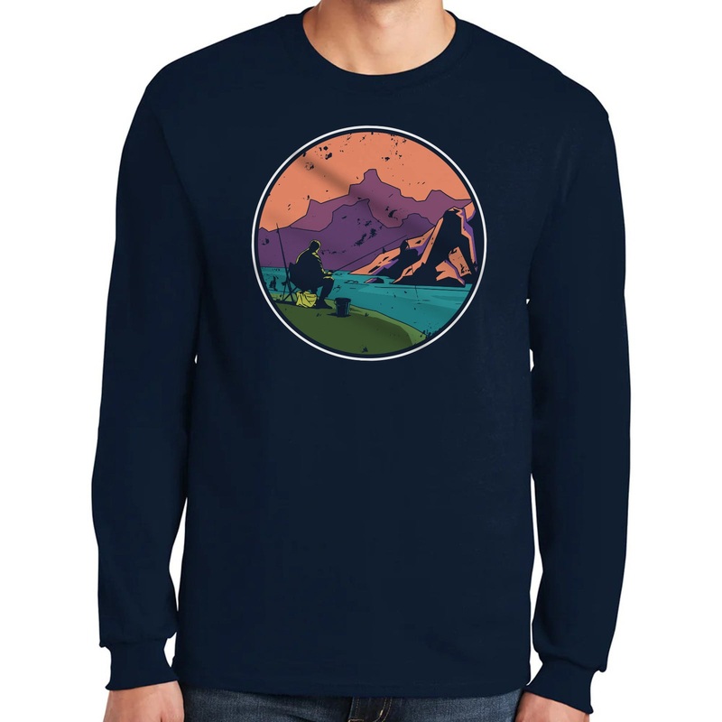 Fishing Trip Graphic Design Men’s Big Size Ultra Cotton Long Sleeve T-Shirt Navy XS