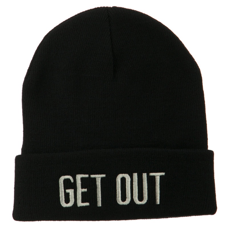 Get Out Embroidered Long Knit Beanie Black One Size