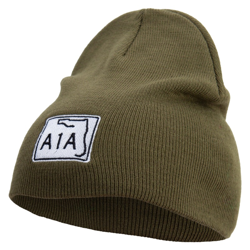 Highway A1A Embroidered 8 inch Acrylic Short beanie Olive One Size