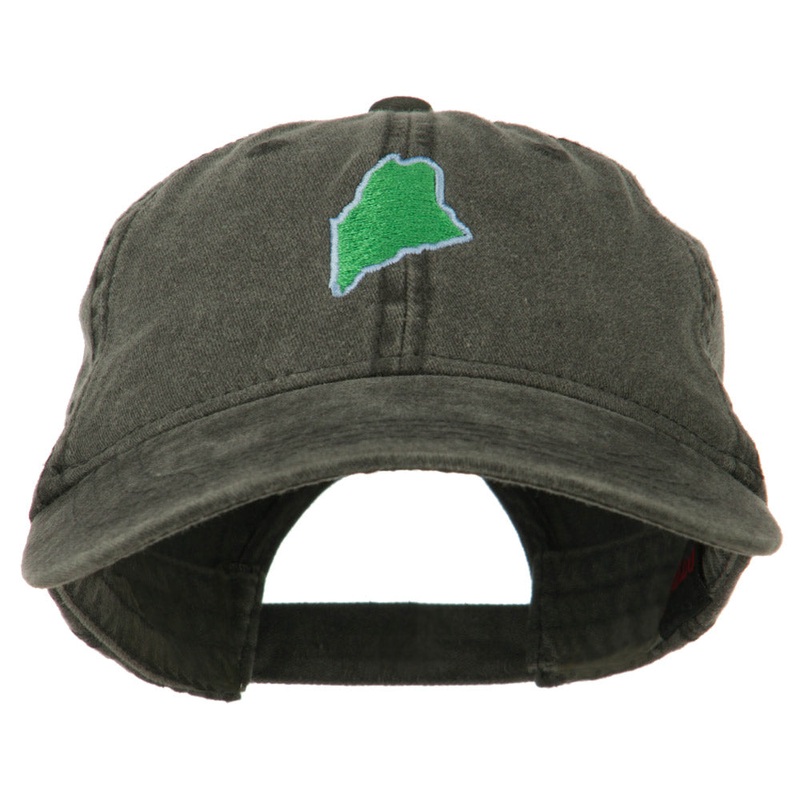 Maine State Map Embroidered Washed Cotton Cap Black One Size